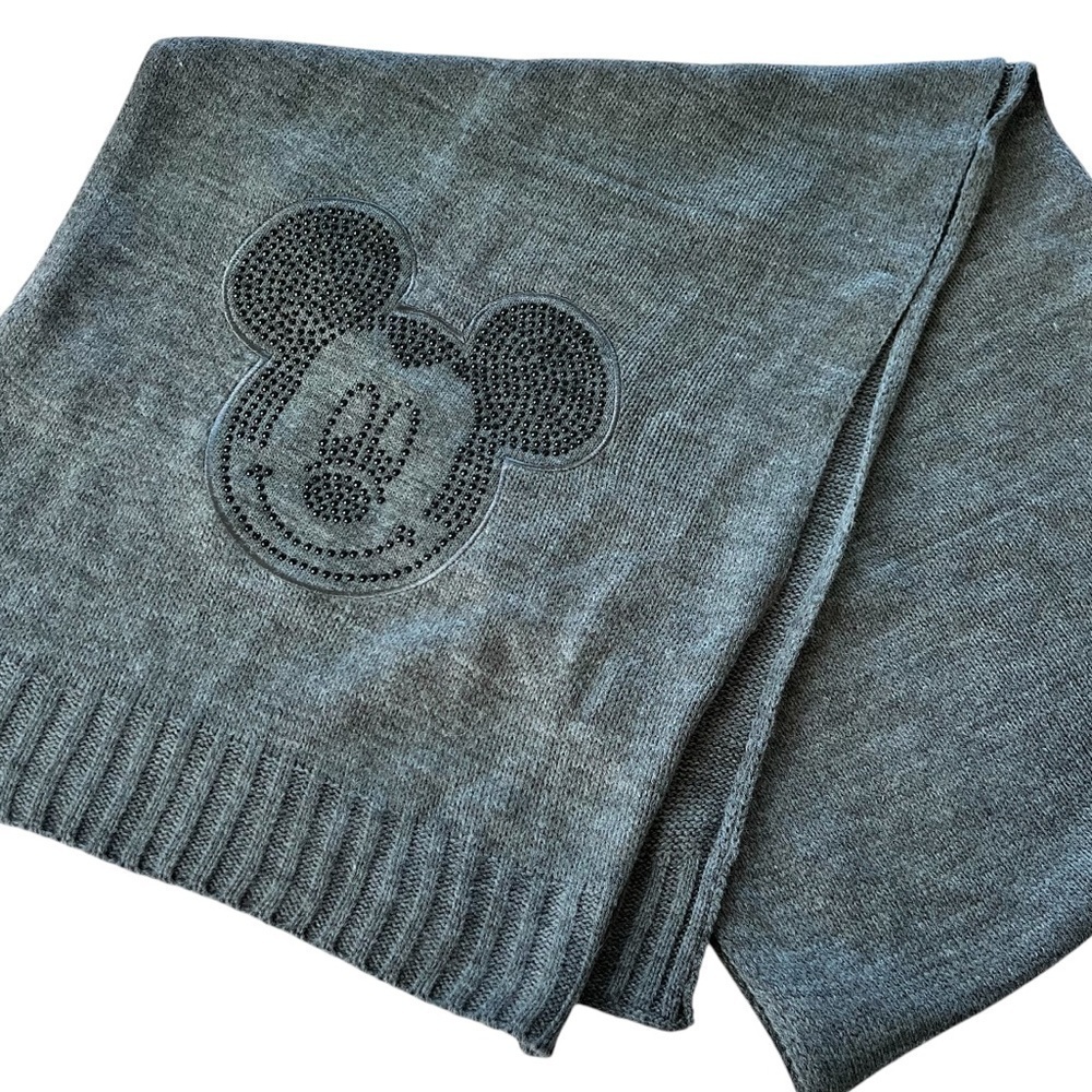 EUC Disney Mickey Mouse Embellished Scarf in Gray and Black